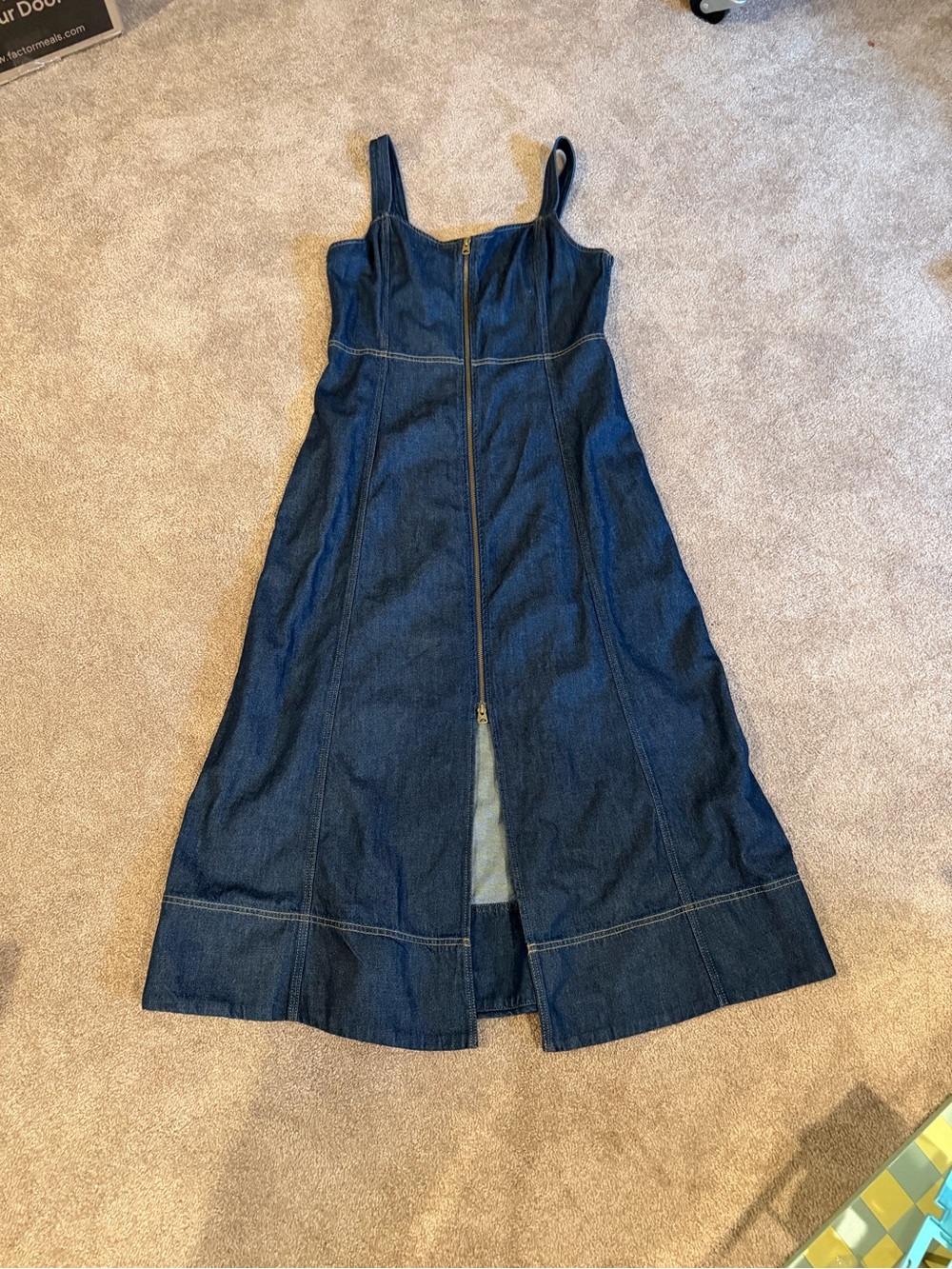 Gap size Large Dark Wash Denim Zip Front Maxi Dress Sleeveless Panel Seam Midi - Picture 2 of 6